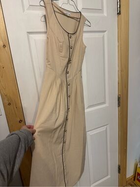 Rihoas Khaki Round Neck A-Line Midi Dress